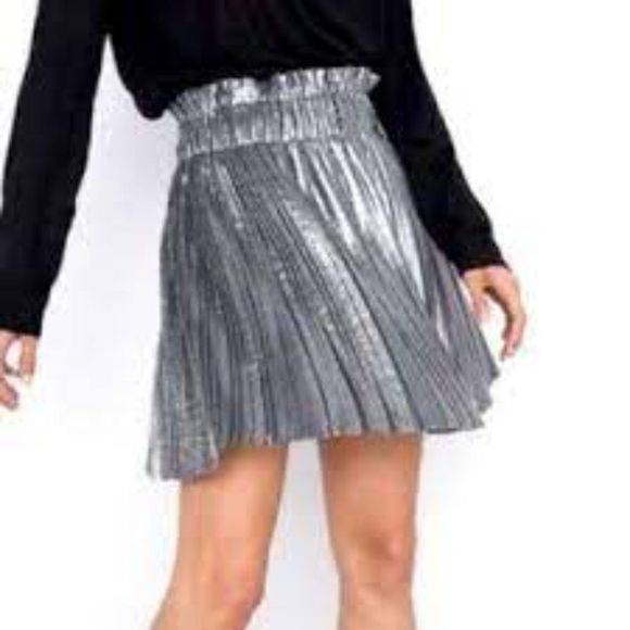 Zara Dresses & Skirts - Zara Silver Metallic Pleated Mini Skirt Skorts Size XS